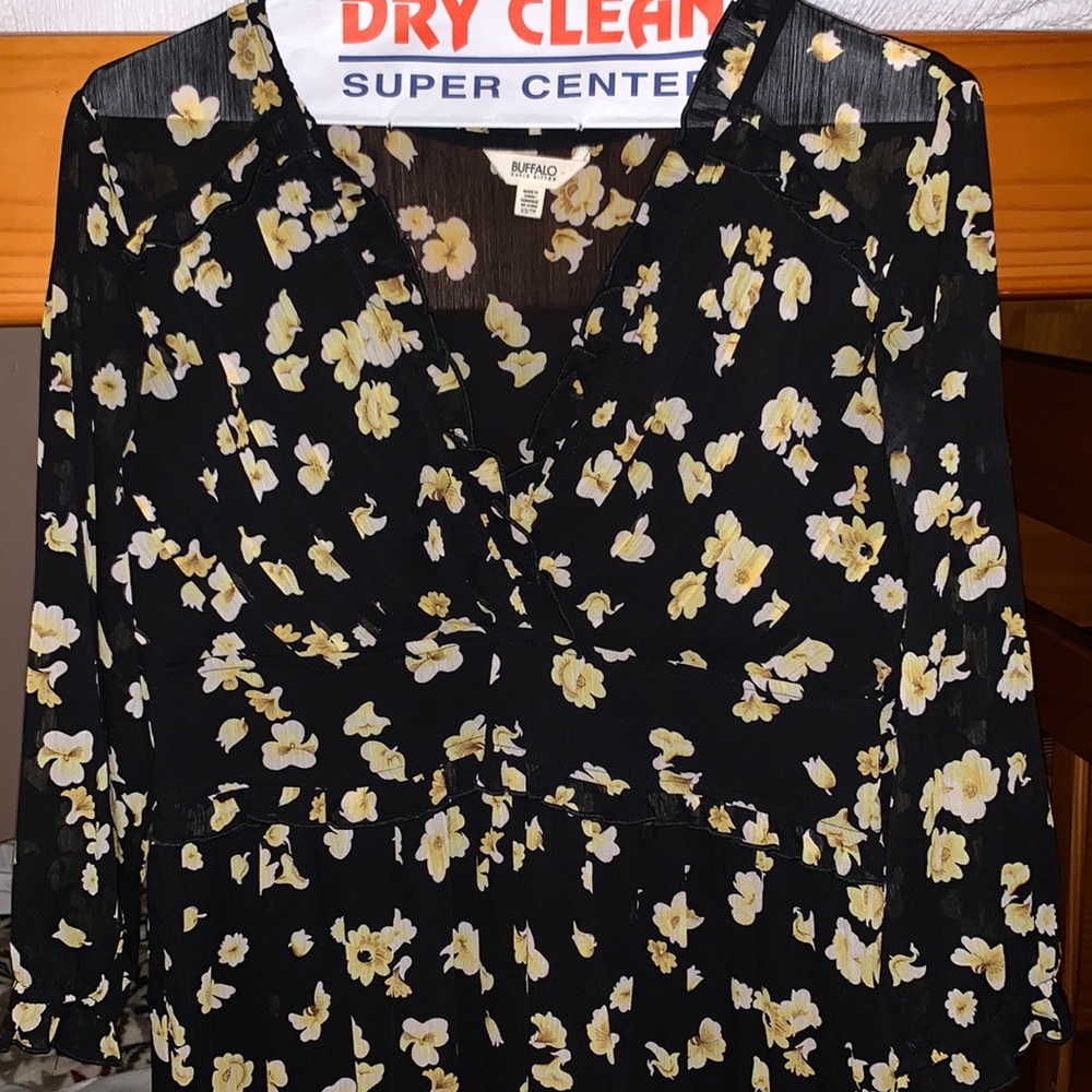 Black dress with yellow flowers